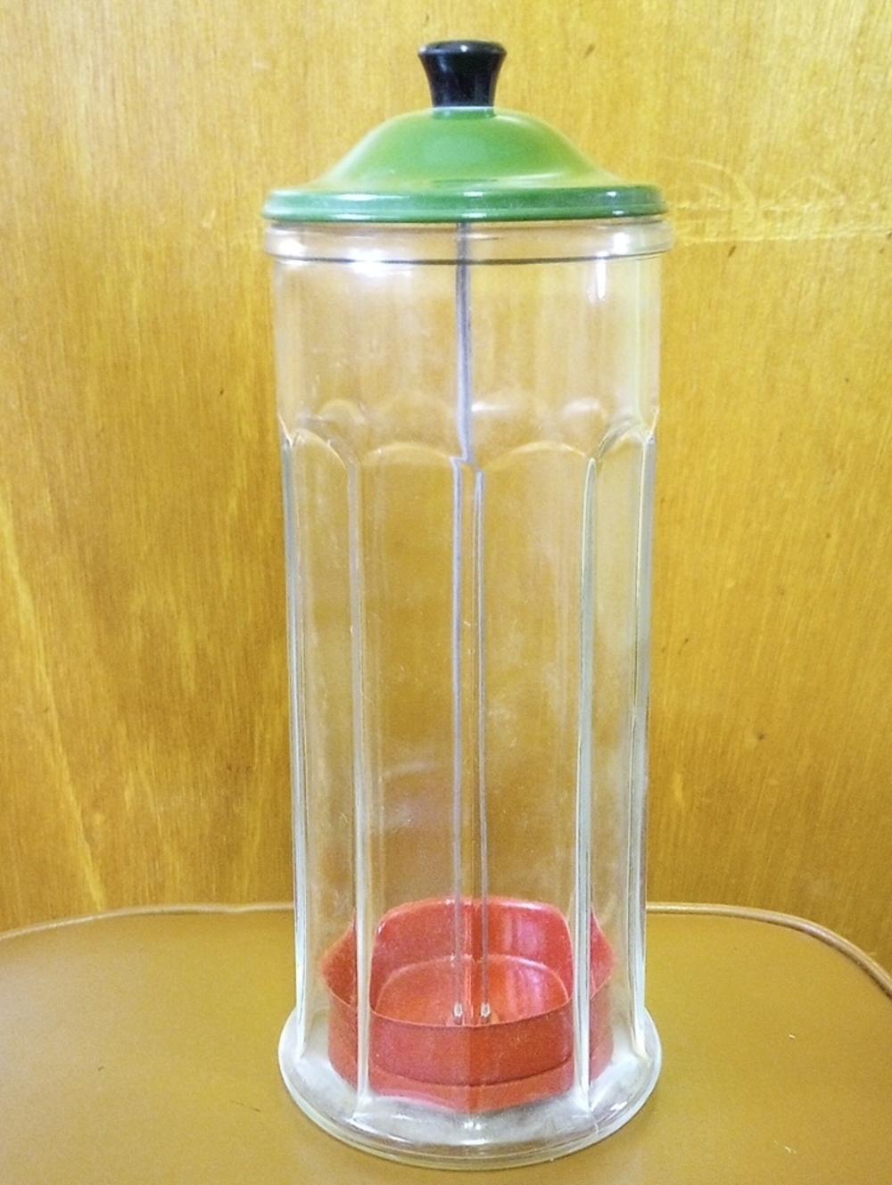 Gemco Vintage Retro 10-Sided Molded Glass Straw Dispenser Jar w/ Green Metal Lid
